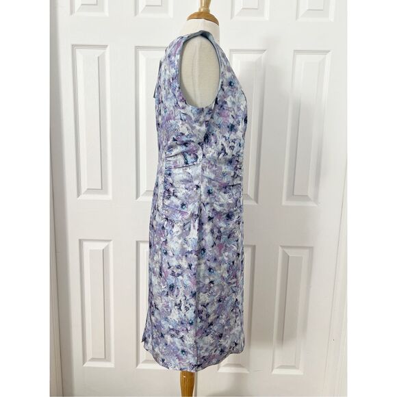 Hal Rubenstein Ruched Purple Floral Print Round Neck Sheath Dress Size 14 NWT - Picture 3 of 7